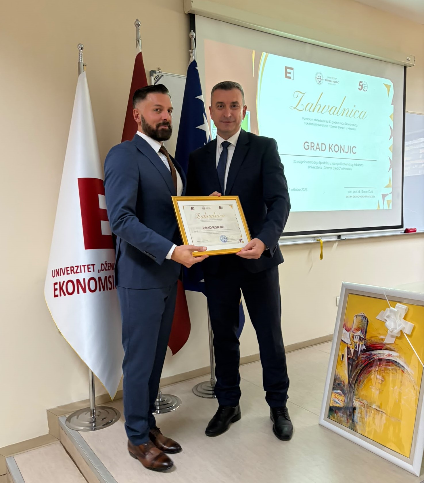 U povodu 50.godišnjice Ekonomskog fakulteta Univerziteta “Džemal Bijedić” Mostar Gradu Konjicu uručena zahvalnica za uspješnu saradnju i podršku razvoju 