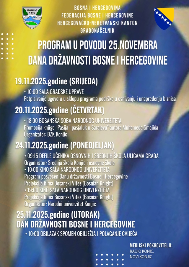 PROGRAM OBILJEŽAVANJA 25.NOVEMNRA DANA DRŽAVNOSTI BOSNE I HERCEGOVINE