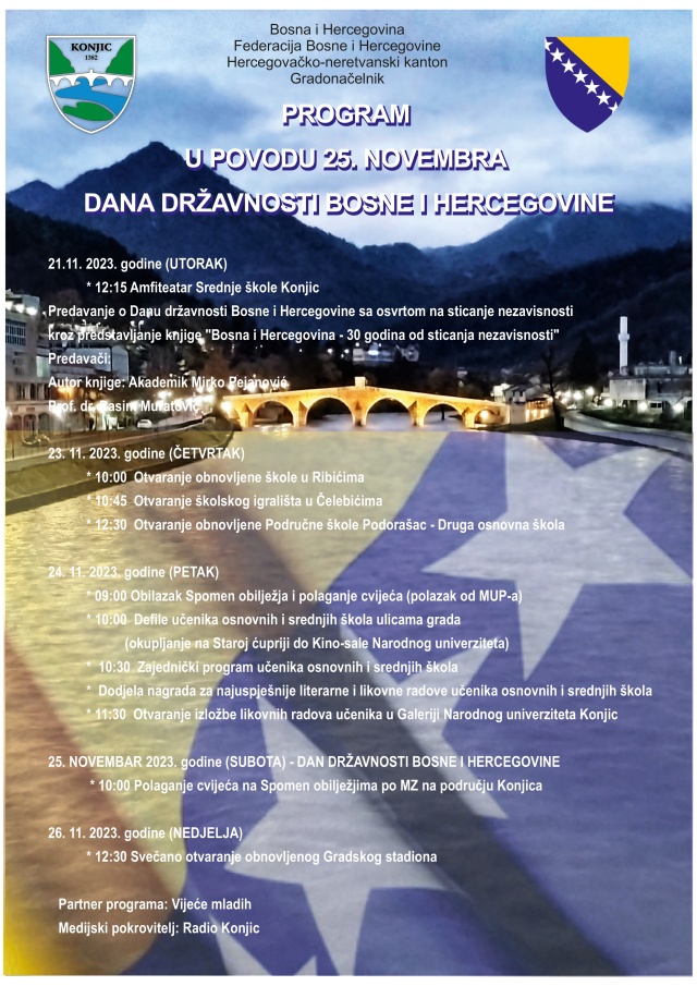 PROGRAM OBILJEŽAVANJA 25. NOVEMBRA DANA DRŽAVNOSTI BOSNE I HERCEGOVINE