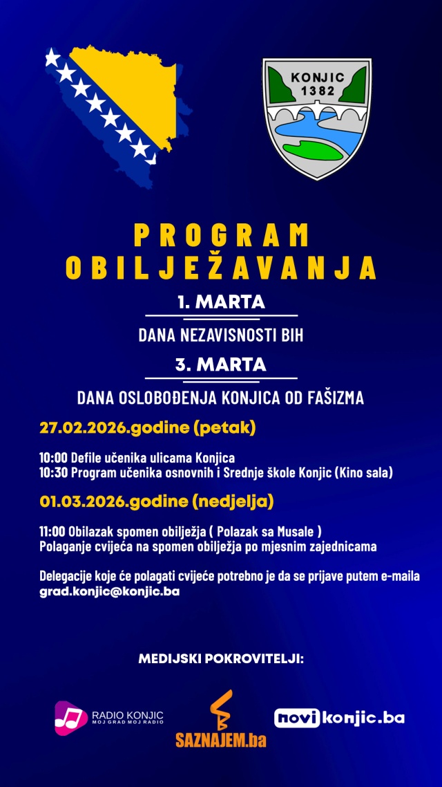 Program obilježavanja Dana nezavisnosti Bosne i Hercegovine i Dana oslobođenja Konjiica od fa&scaron;izma